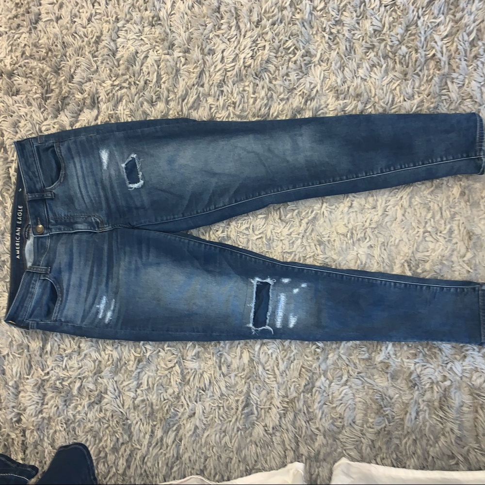 american eagle skinny jeans, patched